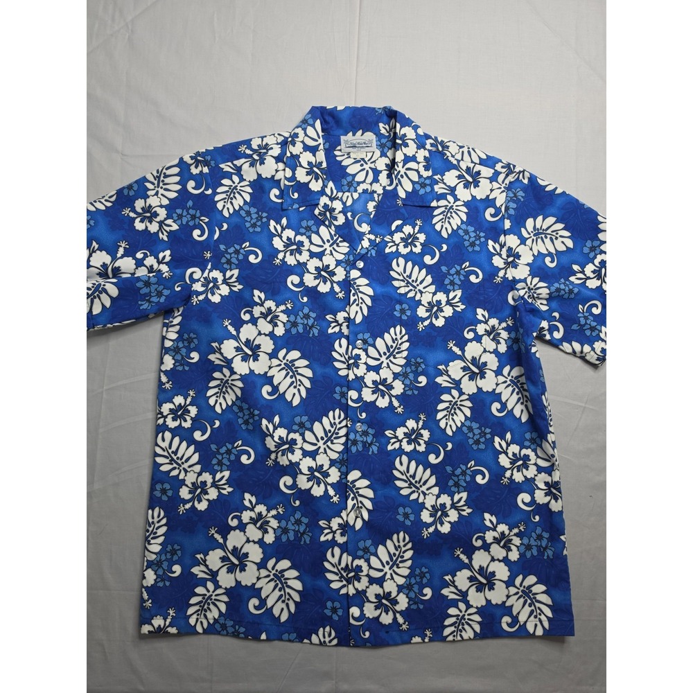 VTG Island Aloha Wear Hawaiian Shirt Mens XL Blue Tropical Camp Collar Button-Up